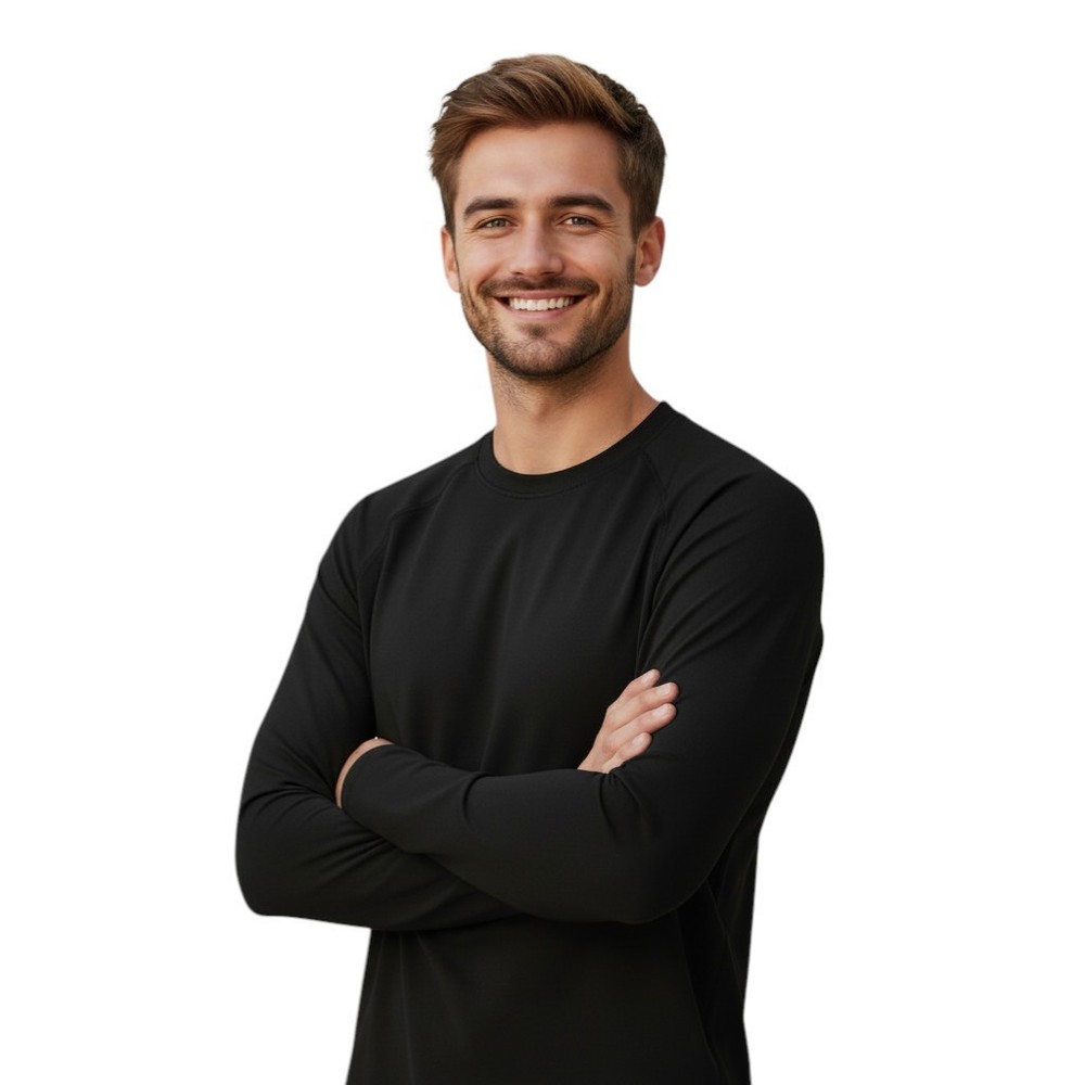 Poly-Spandex Raglan Long Sleeve Athletic T- Shirt Men L(C42)/Black/Micro-fiber