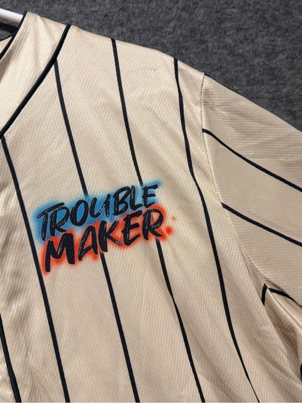 Simpsons Bart Trouble Maker Baseball Jersey Mens XL button up Striped graphic gallery