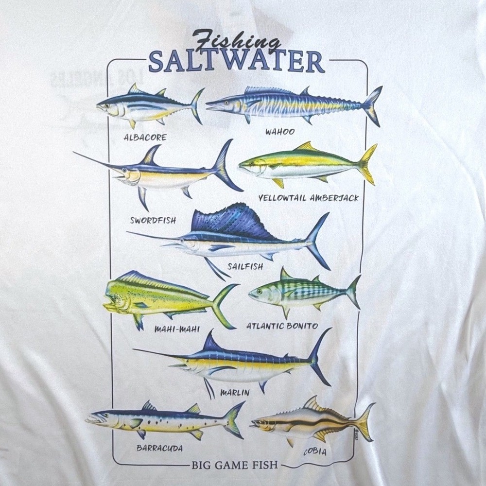 Spicy Tuna Fishing Tee Mens Large UPF 40 Long Sleeve Saltwater Graphic White NWT