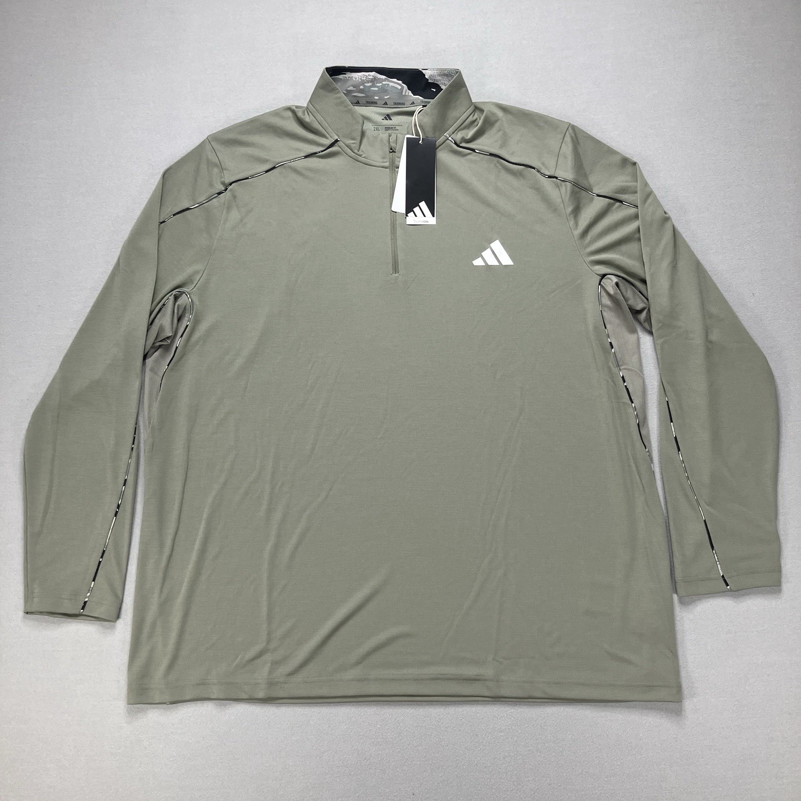 JI8401 Adidas Mens Train Essentials Camouflage 1/4 Zip Sweatshirt Sage Green 2XL gallery