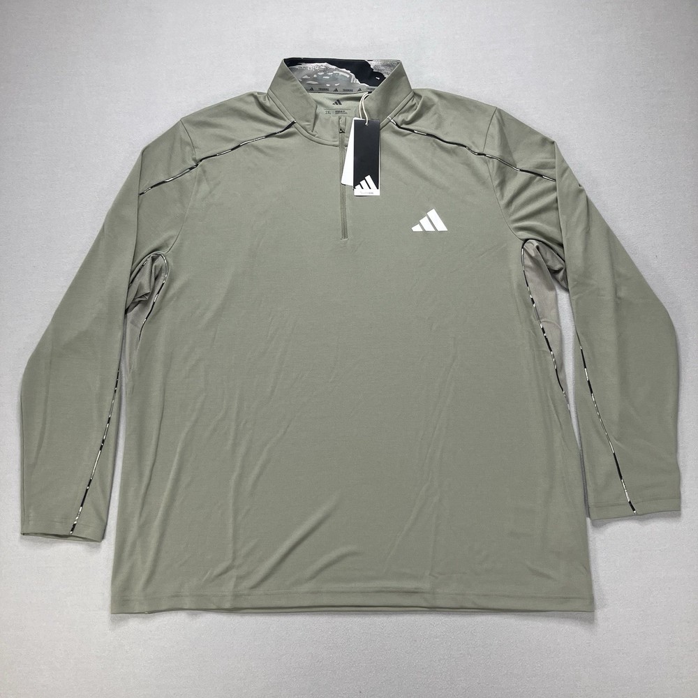JI8401 Adidas Mens Train Essentials Camouflage 1/4 Zip Sweatshirt Sage Green 2XL