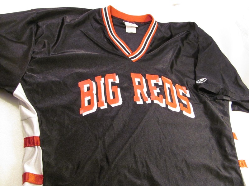 Rawlings Big Reds Jersey Unisex L Black with White Side Stripe High School Vtg gallery