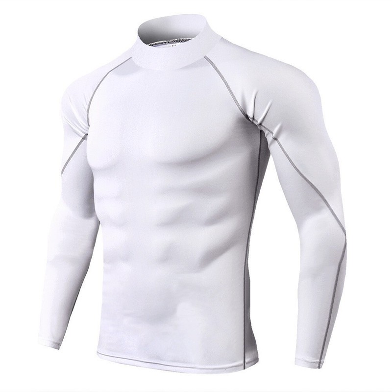 Men's High Neck Compression Shirts Workout Quick Dry Base Layer Tops T-Shirt gallery