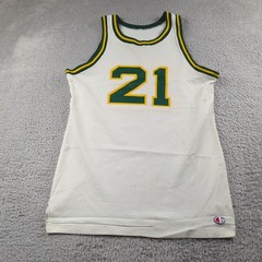 VTG 70s Champion Jersey Mens Large White Green Yellow Basketball USA Made #21