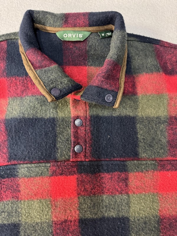 Orvis Pullover Mens Medium Red Black Green Buffalo Plaid Snap Button Outdoors gallery