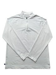 Mizzen+Main Pullover Shirt Mens Medium White Blue Striped 1/4 Zip Mock Neck