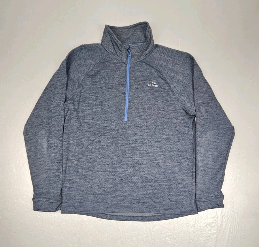 LL Bean Pullover Mens Medium Gray Quarter Zip Adventure Grid Fleece Hiking Top gallery