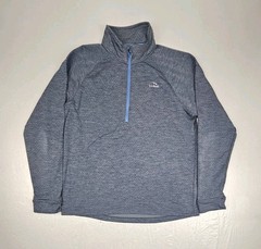 LL Bean Pullover Mens Medium Gray Quarter Zip Adventure Grid Fleece Hiking Top