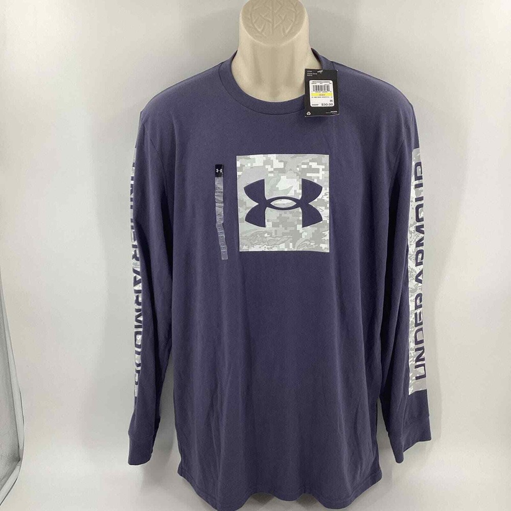Under Armour Long Sleeve T Shirt Blue Gray White Black Size Medium New 478