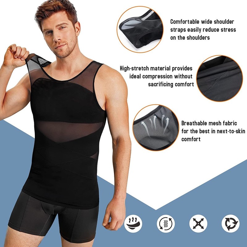 Mens Shapewear Vest High Elasticity Thin Chest Shaping Abdominal Compression Top gallery