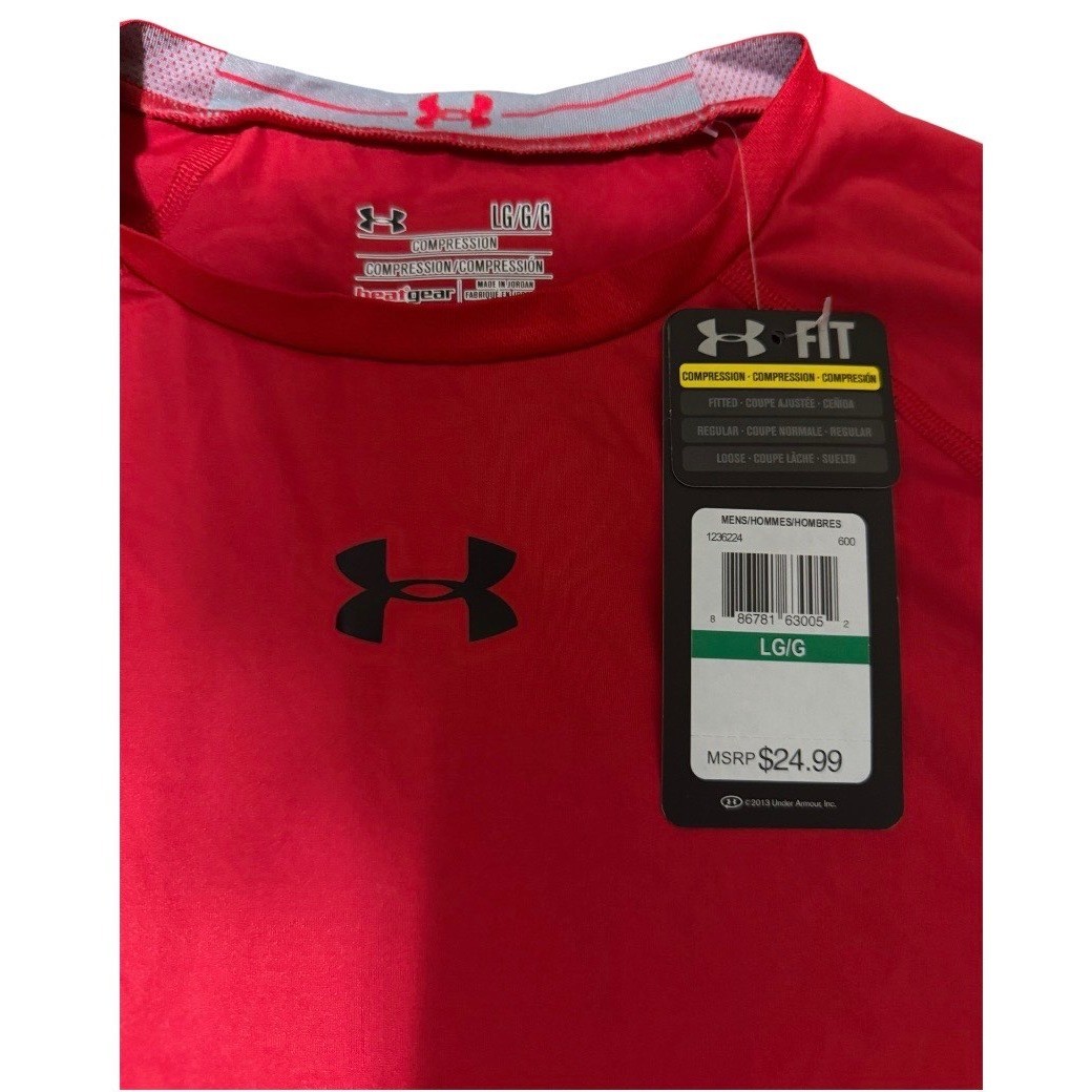Under Armour Mens HeatGear Compression Shirt Red Short Sleeve 1236224 Large NWT gallery
