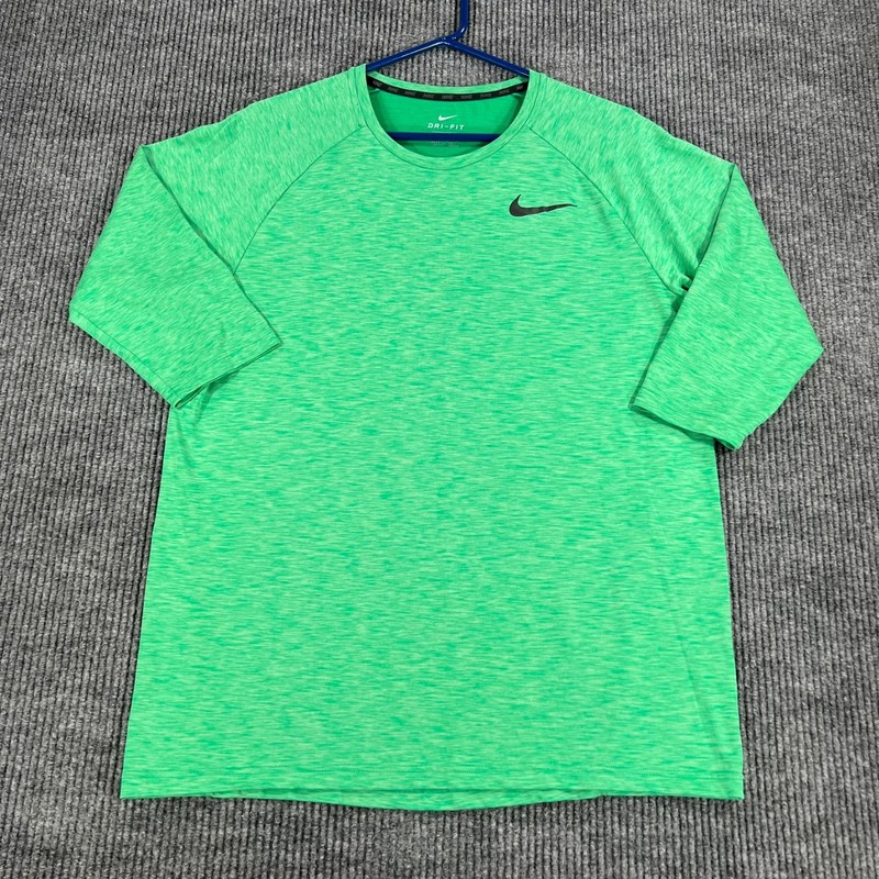 Nike Shirt Mens Large Green 1/2 Sleeve Dri Fit Workout Active Casual Gym Run gallery