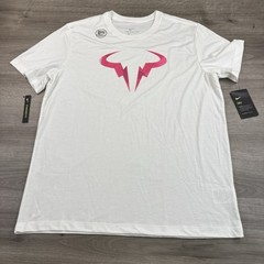 Rafael Rafa Nadal Logo Nike Court Dri-Fit Men’s Size Large Tennis White T-Shirt