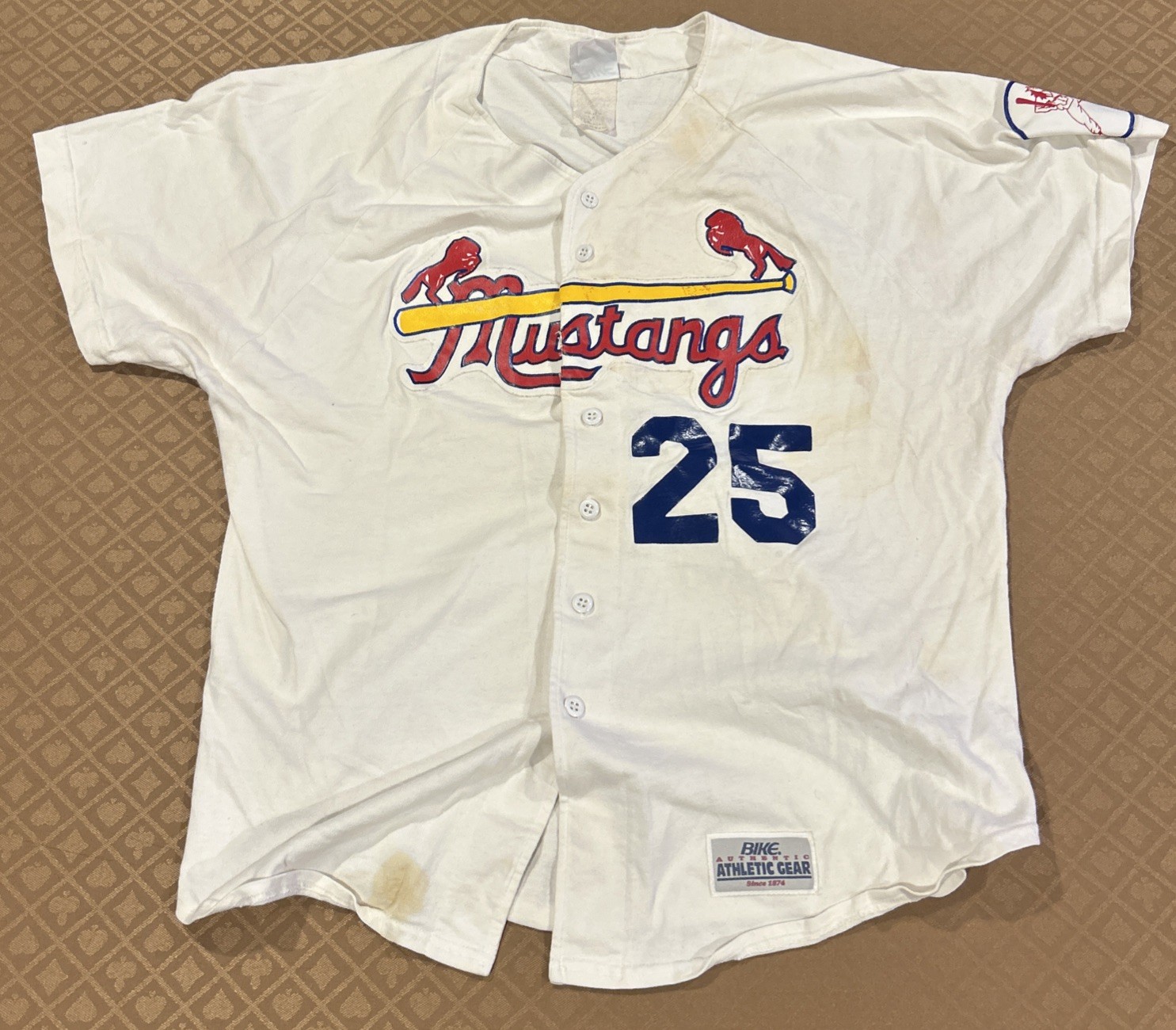 Vintage Bike Baseball Jersey Mustangs Large USA Made High School / College ? gallery