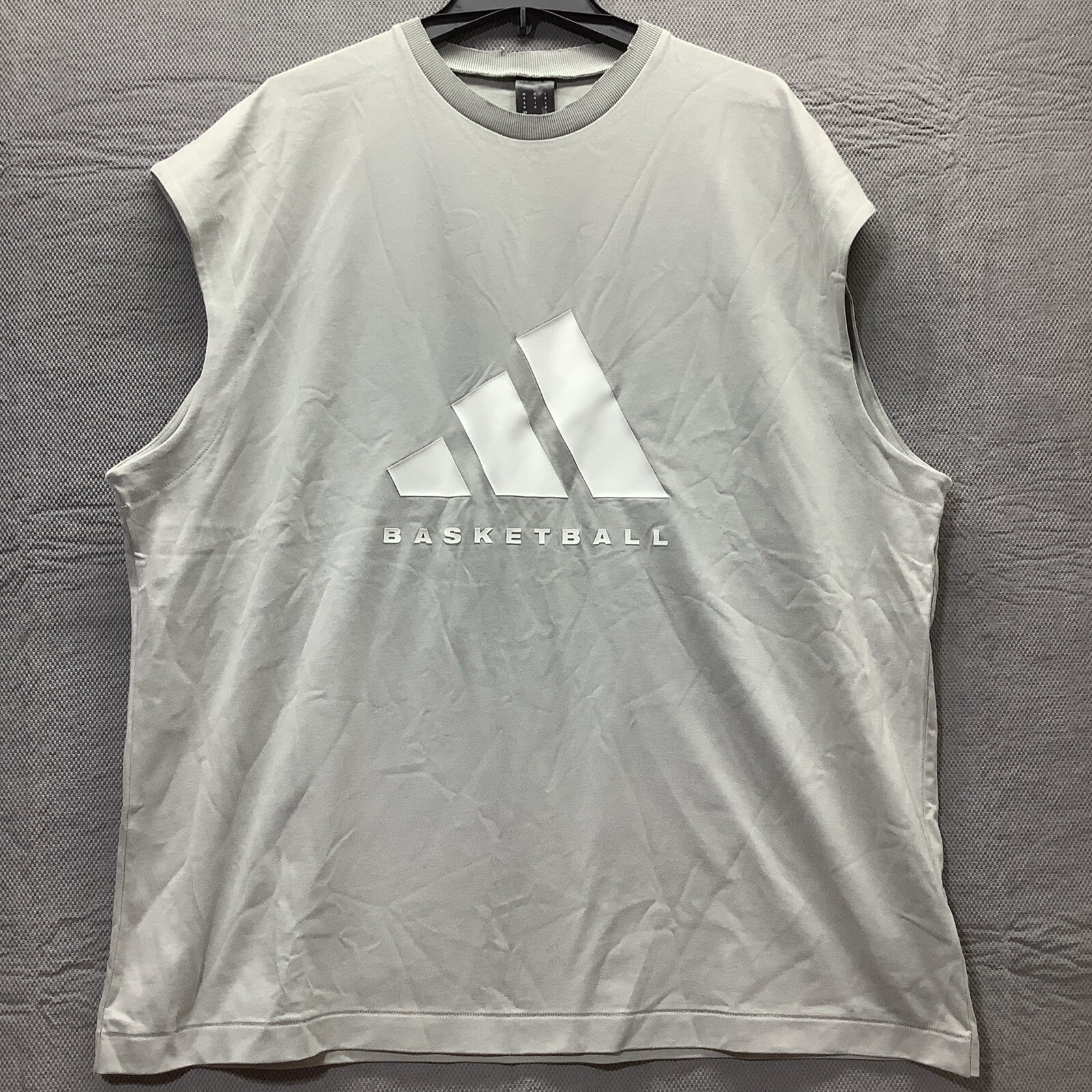 Adidas Basketball Shirt Mens Med. Oversized Sleeveless Heavyweight Big Logo Gray gallery