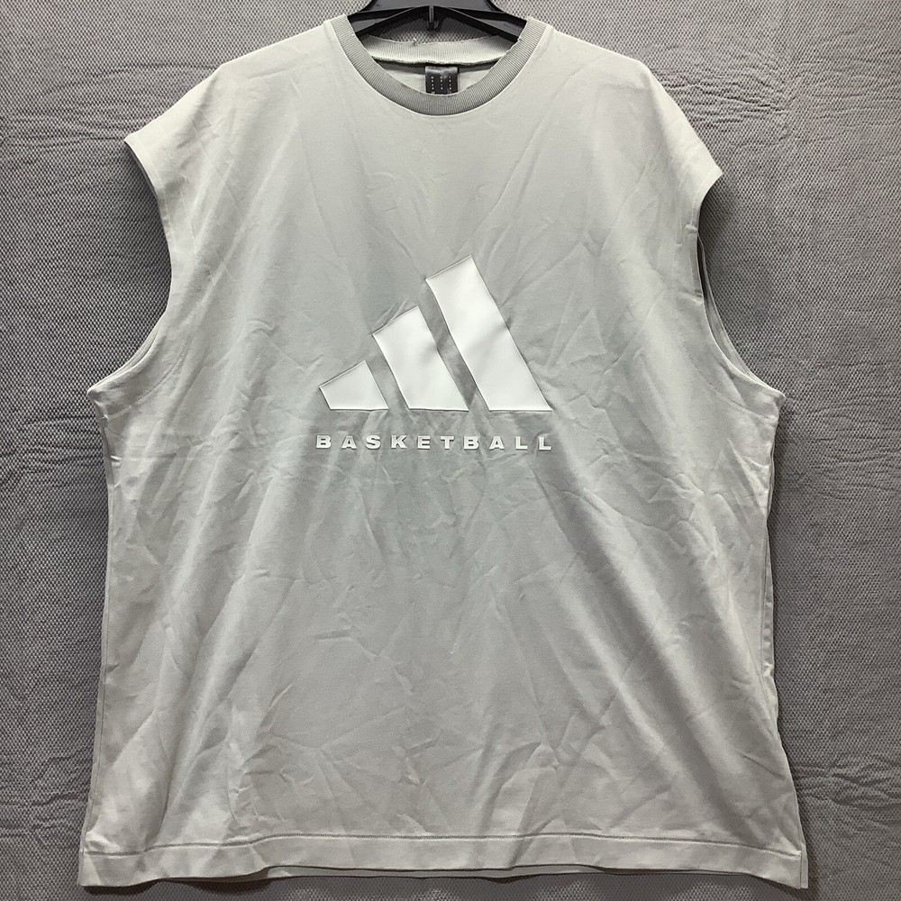 Adidas Basketball Shirt Mens Med. Oversized Sleeveless Heavyweight Big Logo Gray