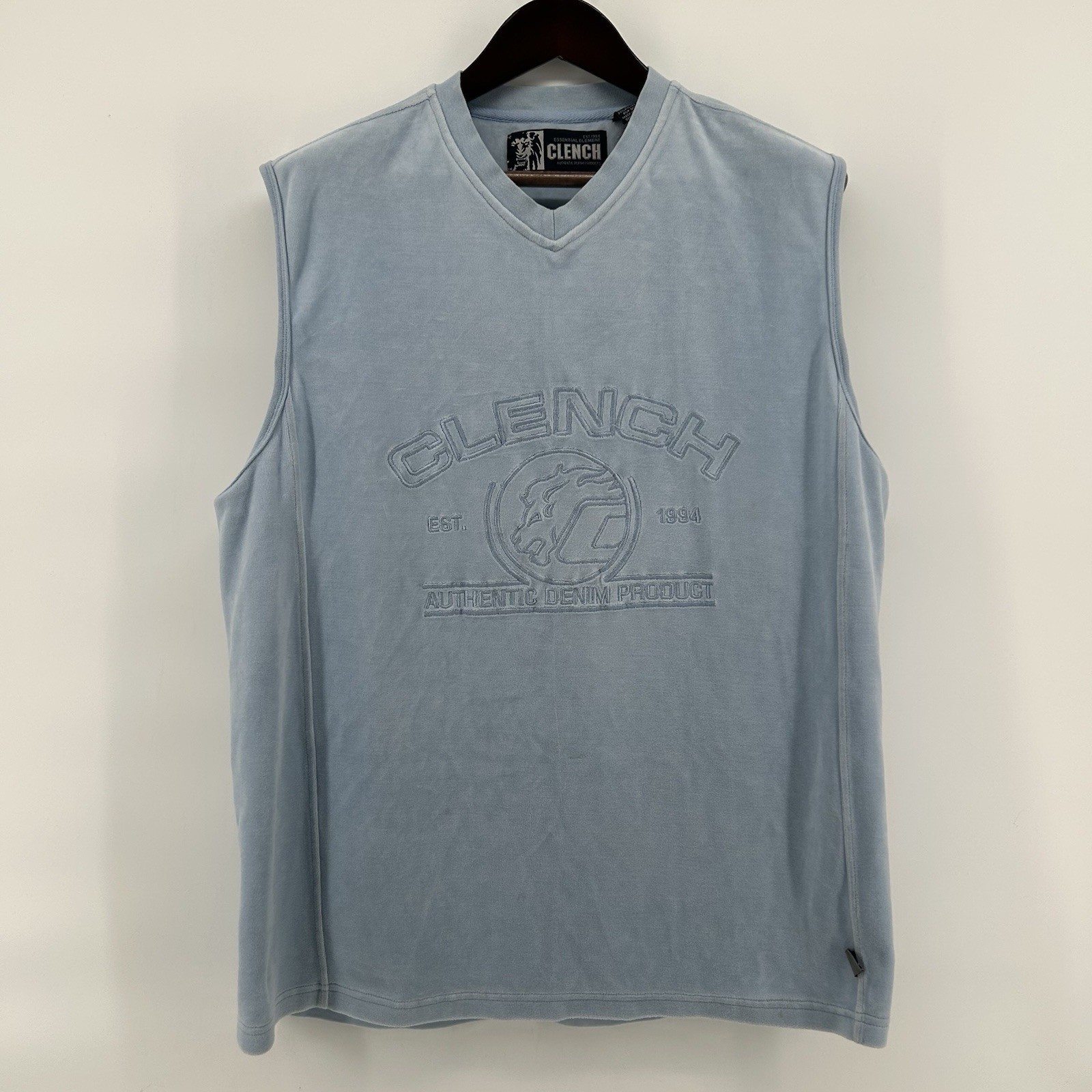 Clench Essential Element Mens L Blue Velour Tank Top Y2K Streetwear Urban Vtg gallery