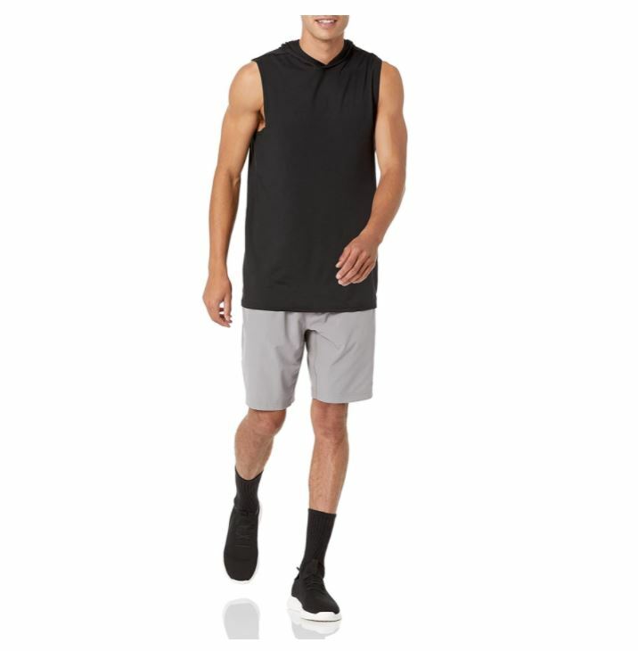 Essentials Men's Tech Stretch Sleeveless Performance Hoodie, Black, Small gallery