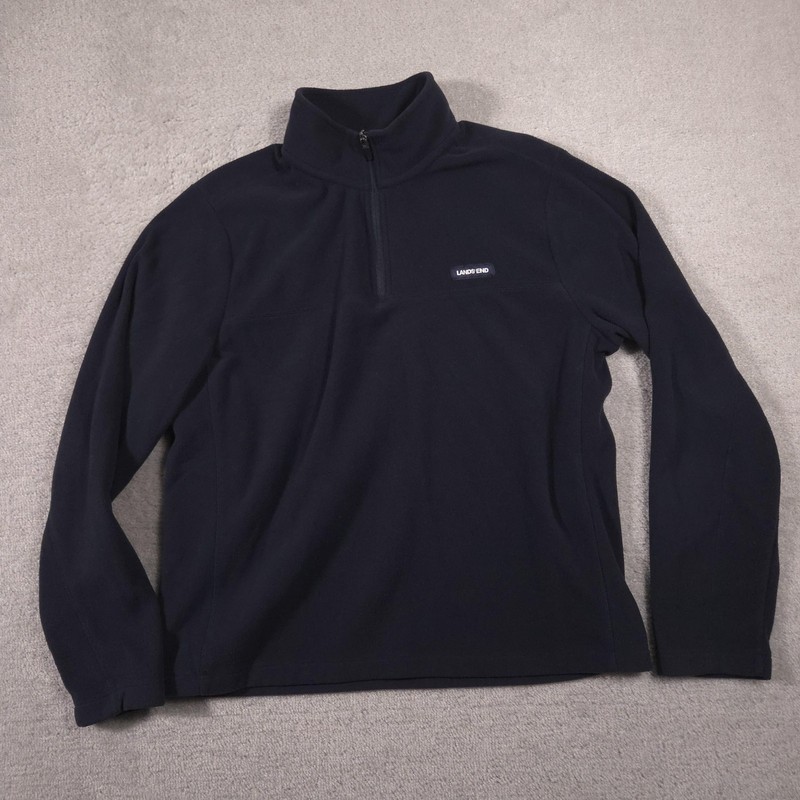 Lands' End Pullover Mens Large Blue Fleece 1/4 Zip Mock Neck Hiking Winter gallery