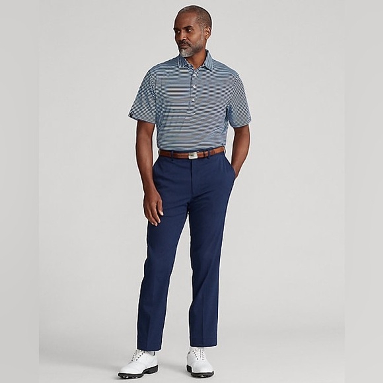RLX Ralph Lauren Performance Golf Blue/White Striped Mens Polo - Size M gallery