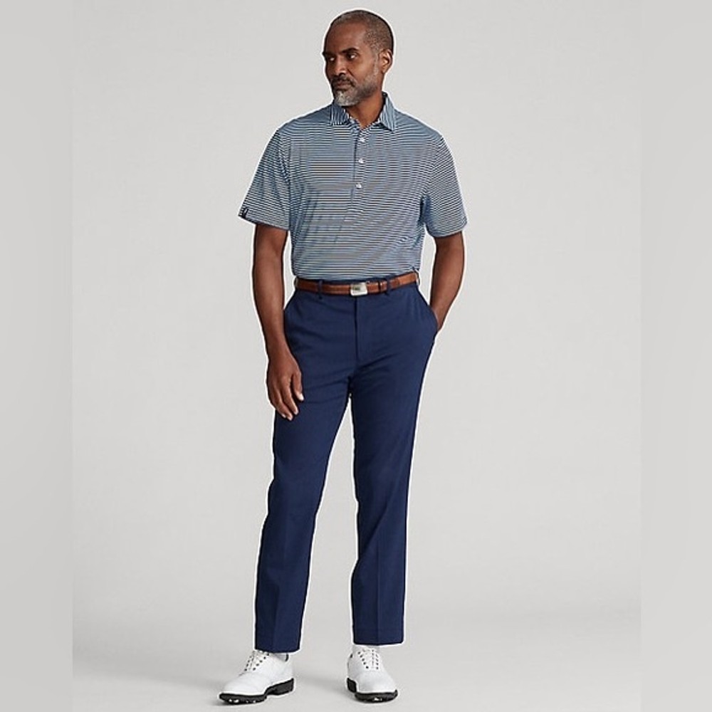 RLX Ralph Lauren Performance Golf Blue/White Striped Mens Polo - Size M