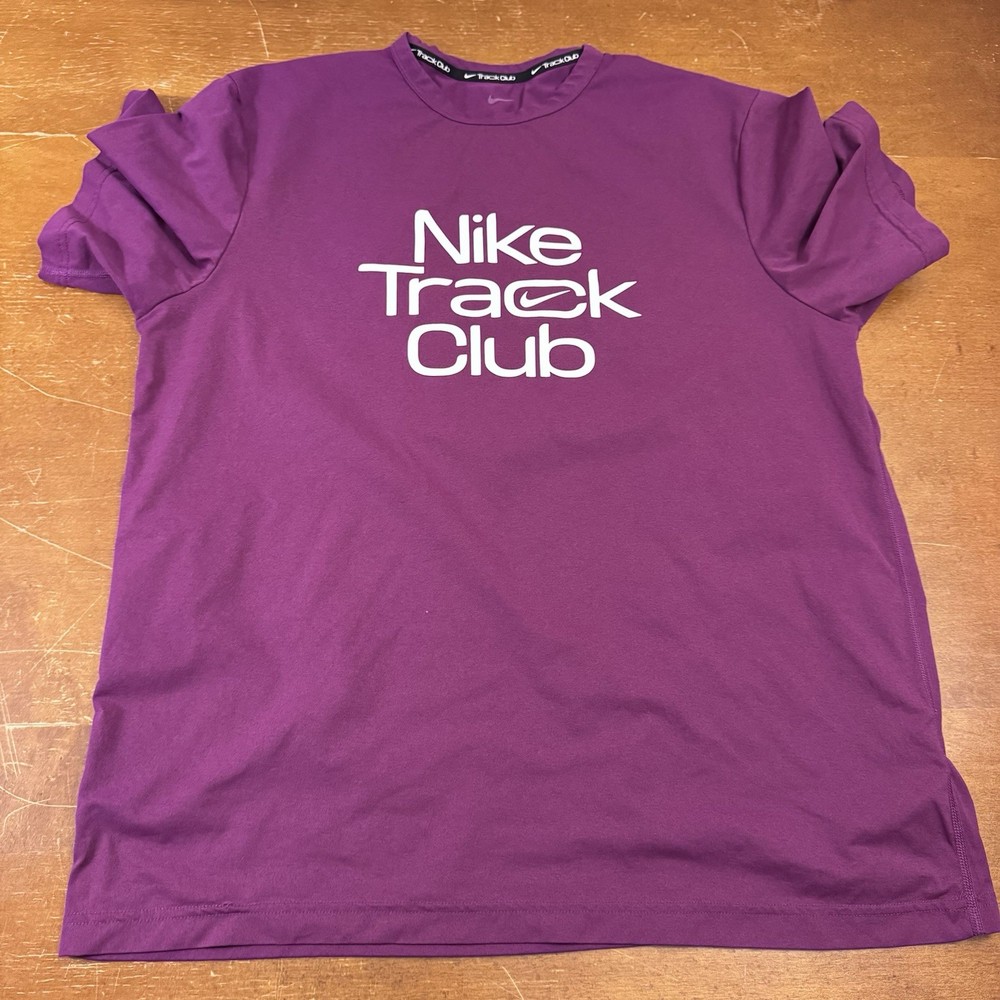 Nike Shirt Mens Large Purple Dri Fit Miler Running Short Sleeve Track Club