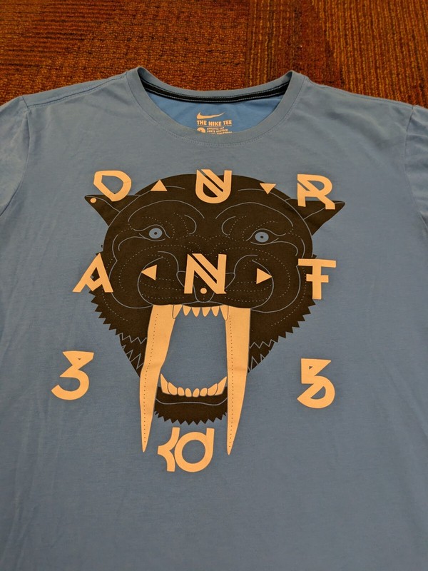 Kevin Durant Nike Tee Dri Fit Shirt Mens L Large Blue Crew Saber Tooth Tiger gallery