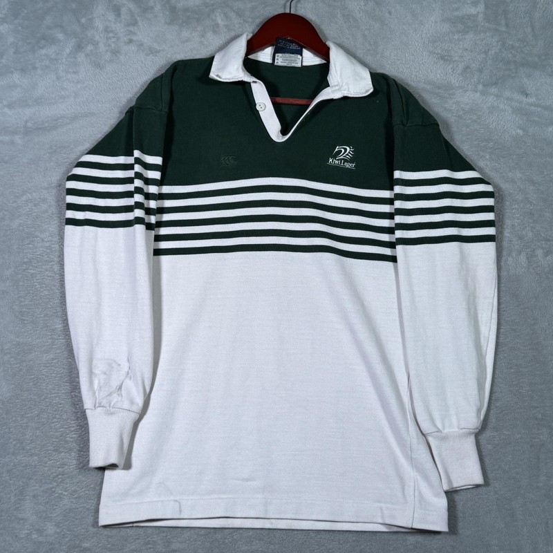 Canterbury New Zealand Rugby Shirt Mens L Green Striped Kiwi Lager *FLAW gallery