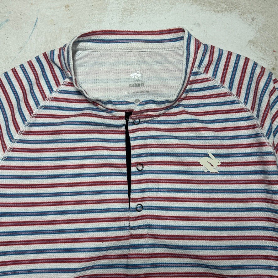 Rabbit Running Henley Shirt Men's Large Blue Red Striped Waffle Long Sleeve gallery