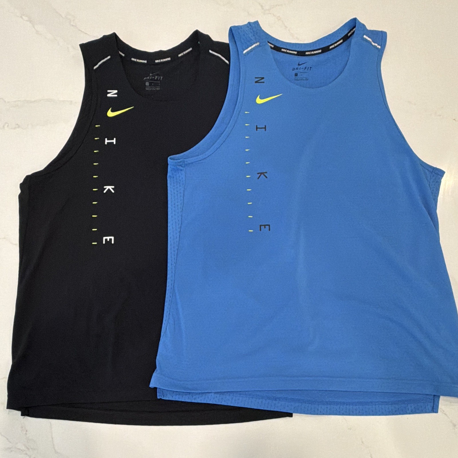 Nike Dri-FIT Men's Running Tank Lot 2 Black/Blue L Moisture Wicking Mesh gallery