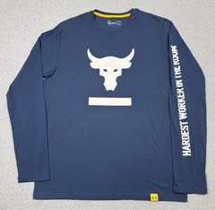 Under Armour Shirt Mens Large Blue Long Sleeve HeatGear Project Rock Bull Logo