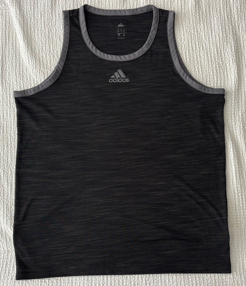 Adidas Mens Large Tank Top Dri Fit Ringer Heather Black Gray EUC L