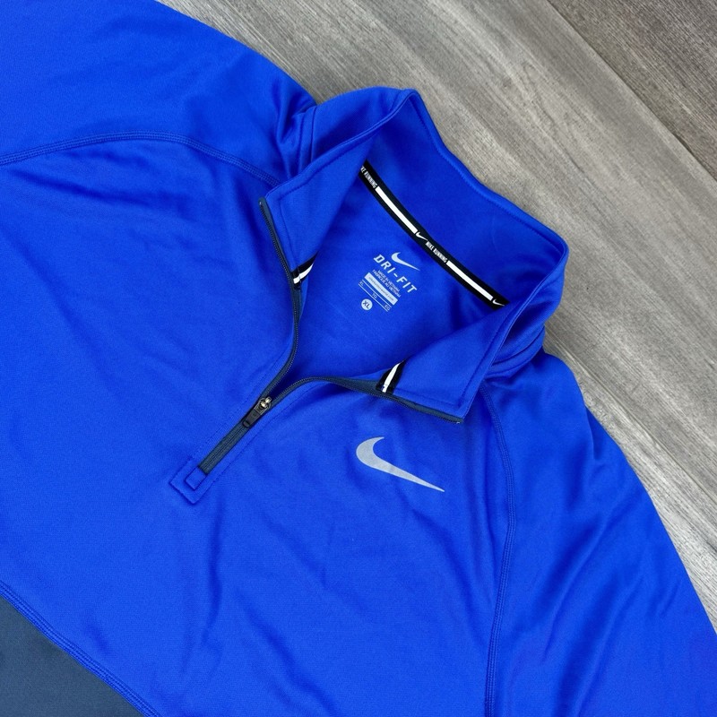 Nike Running 1/4 Zip Dri-Fit Racer Pullover Long Sleeve Top Shirt Men's XL Blue gallery