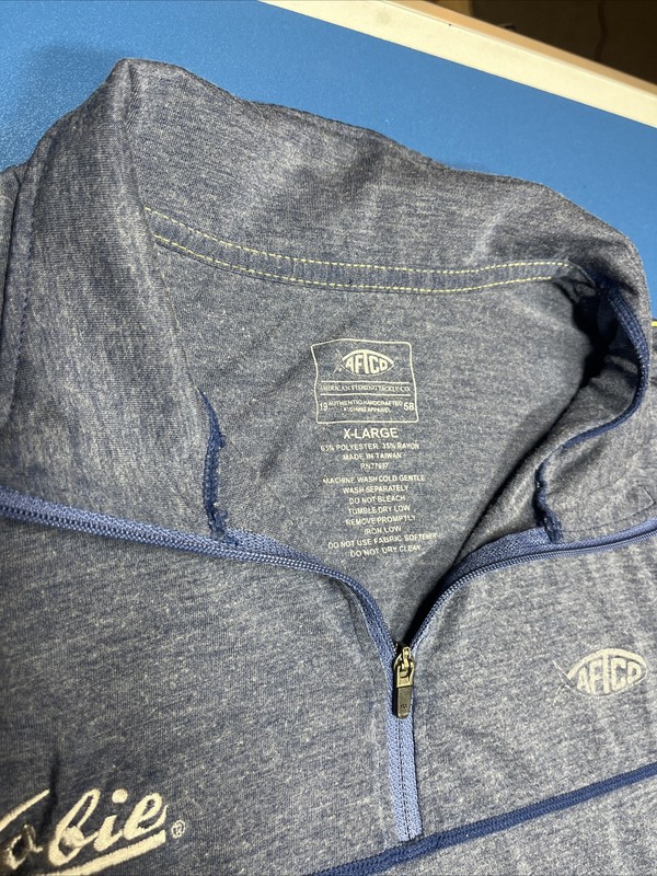 AFTCO Fishing Shirt Mens XL Blue 1/4 Zip Pullover Long Sleeve Hobie Surfboards gallery