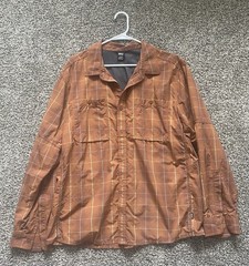 REI Co-Op Men Sz XL Shirt Button Up Brown Plaid Vent Roll Sleeve Hiking