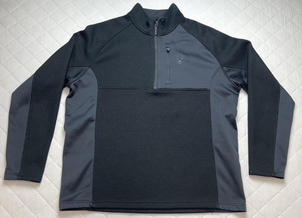 Spyder Pullover Shirt Mens 2XL Gray 1/4 Zip Mock Neck Waffle Fleece Ski Hiking