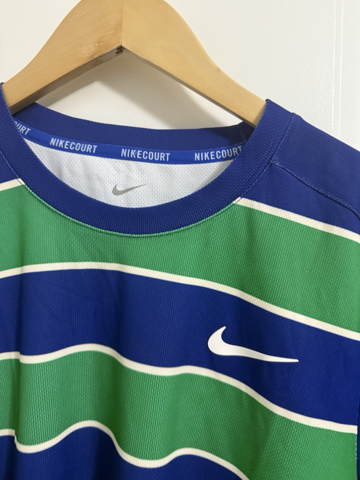 Nike Court Dri-FIT ADV Tennis Shirt Mens Medium Blue Green Striped FZ6934-539 gallery