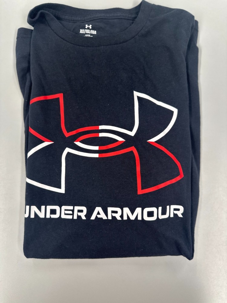Under Armour Loose Heatgear T Shirt Black with White & Red Logo Size XLT