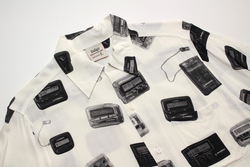 VTG BODEGA ~BEEP BEEP~ RAYON BUTTON SHIRT L aloha/pager/beeper/pagenet/skytel/nb gallery