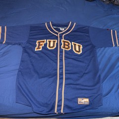 Vintage 90’s / Y2K RARE FUBU Baseball Jersey Size XXL Navy Hip Hop Style