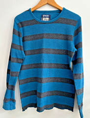 Thermal Shirt Men LG Blue Gray Stripe Crewneck Base Layer Counter Intelligence