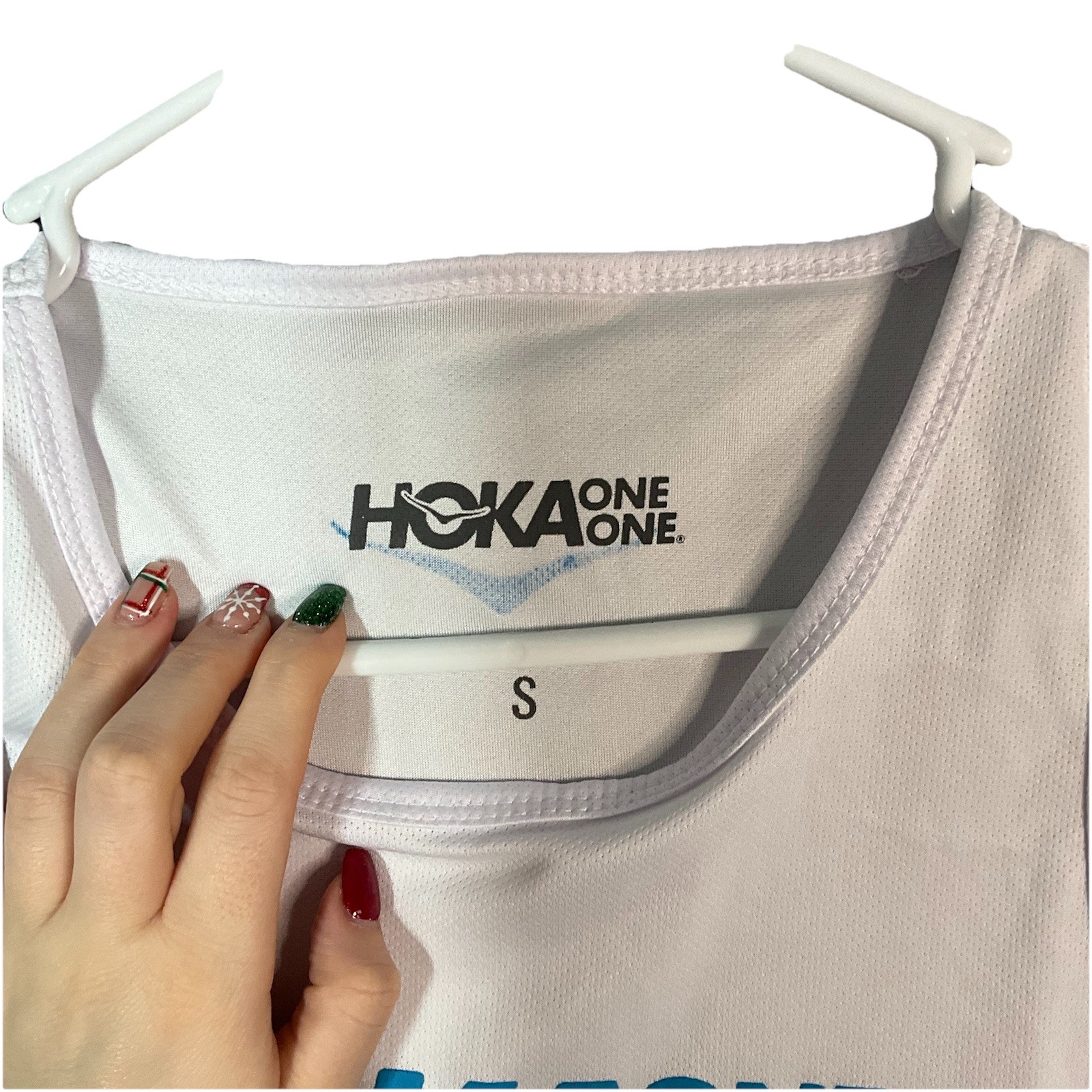 Hoka One One Men’s Airolite White Blue Athletic Running Tank Top Small gallery