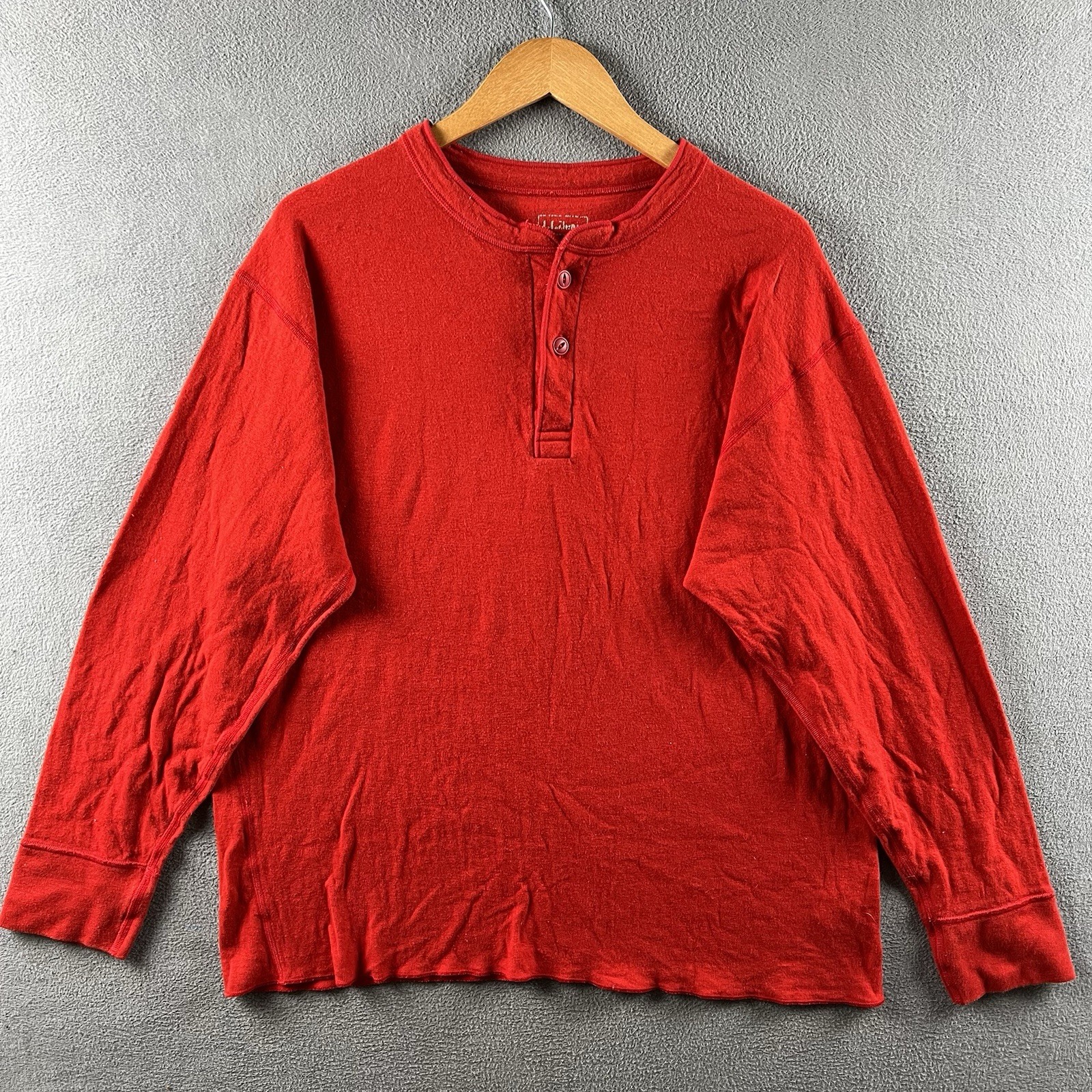 LL Bean River Driver Shirt Mens XL Red Wool Blend Long Sleeve Henley Vintage gallery