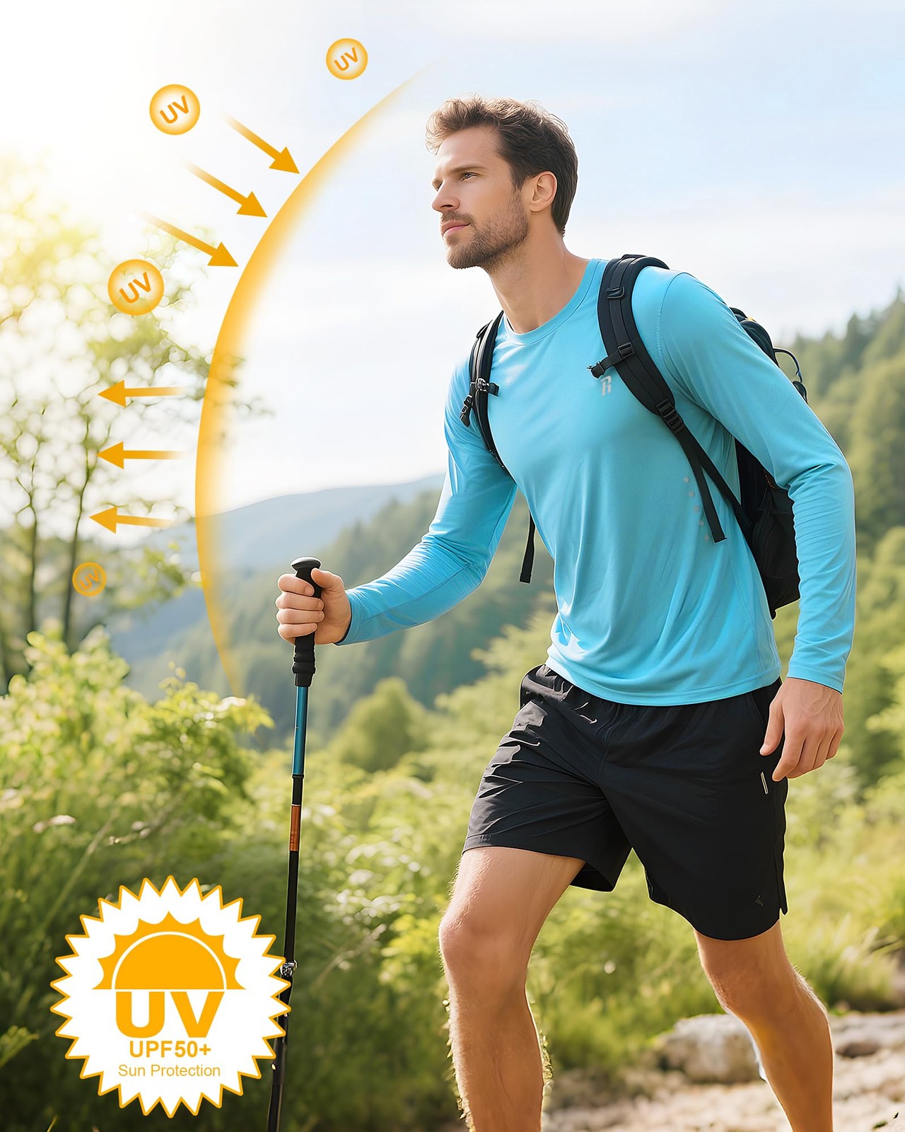 Men's UPF 50+ Sun Protection Shirts Long Sleeve UV Swim Shirt Fishing Hiking ... gallery