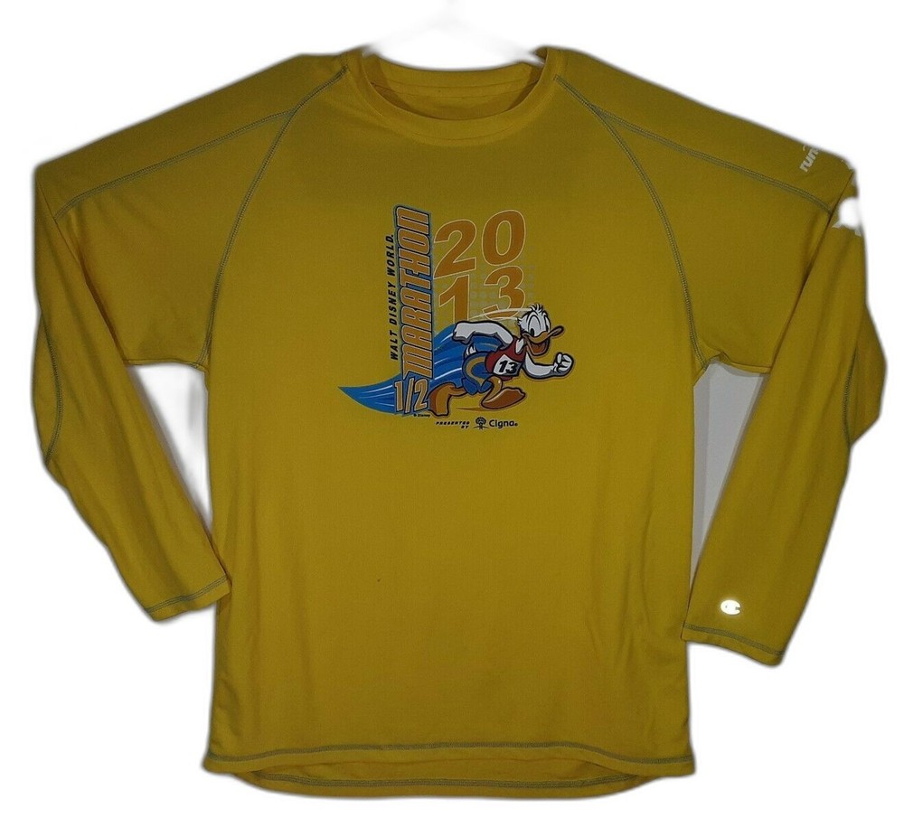 Disney's Donald Duck 2013 WDW 1/2 Marathon Champion Double Dry Race Shirt Size L