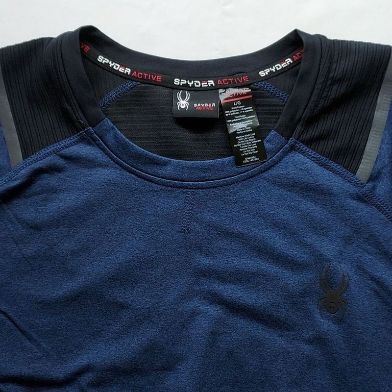 Spyder Active Pro Web Men's L Shirt Wicking Long Sleeve Heather Navy Blue Black gallery