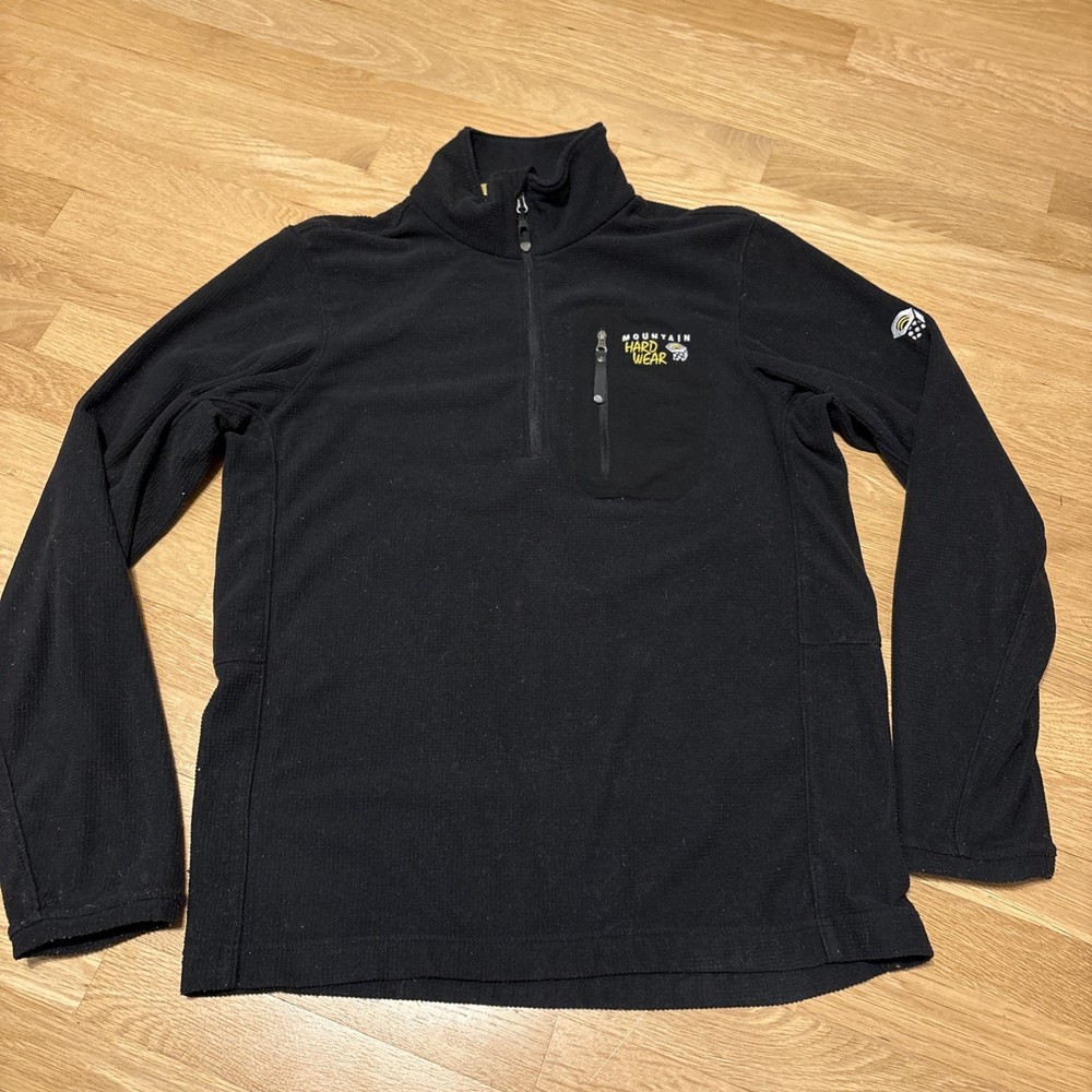Mountain Hardwear 1/2 Zip Pullover Mens Large Black Fleece Waffle Knit Sweater
