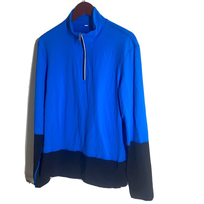 Lululemon Speed 1/2 Zip Beaming Blue Black LS Rulu Men's Workout Run Top Sz L gallery