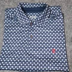 IZOD Men’s Golf Polo Shirt Medium Golf Ball Tees Print Stretch Blue White – EUC