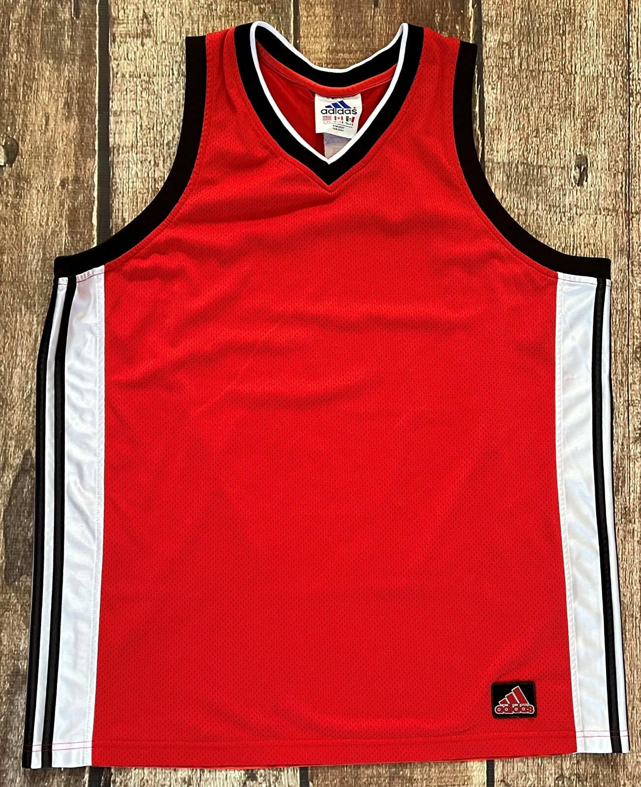 VINTAGE ADIDAS BLANK BASKETBALL JERSEY RED WHITE BLACK MENS LARGE EXCELLENT gallery